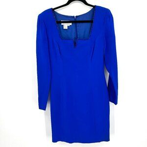 MORTON MYLES Vintage Cobalt Blue Beaded Neck Shoulder Pad 100% Silk Mini Dress 4